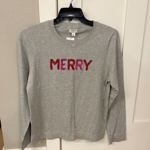 J. Crew Factory Gray Sweater with 'Merry' Detail